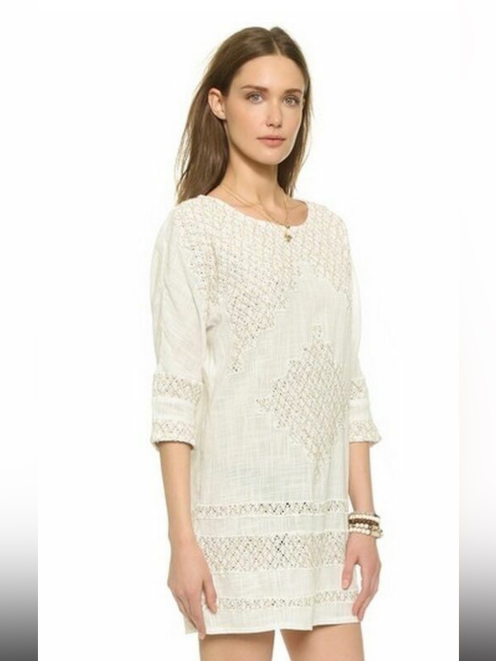 Free People Desert Song White Embroidered Tunic Dress L